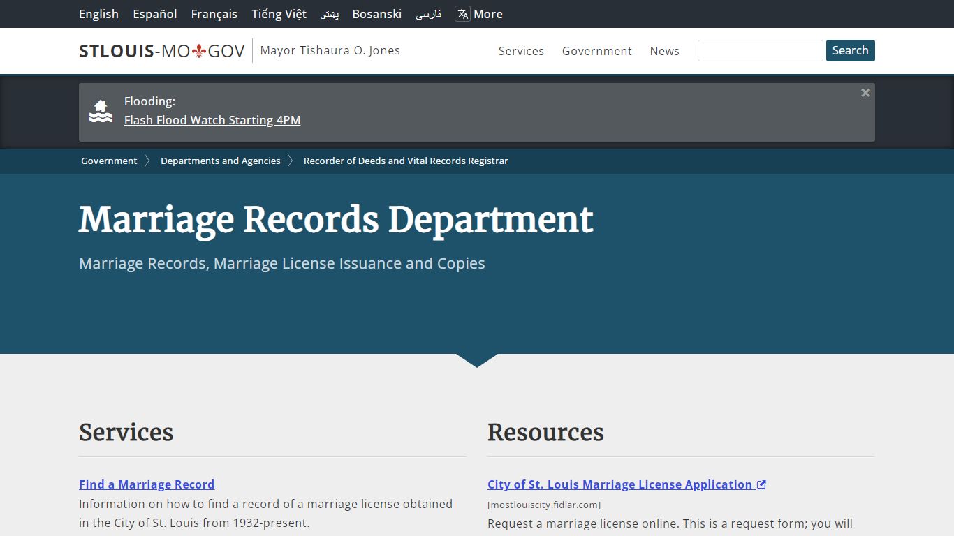 Marriage Records Department - St. Louis